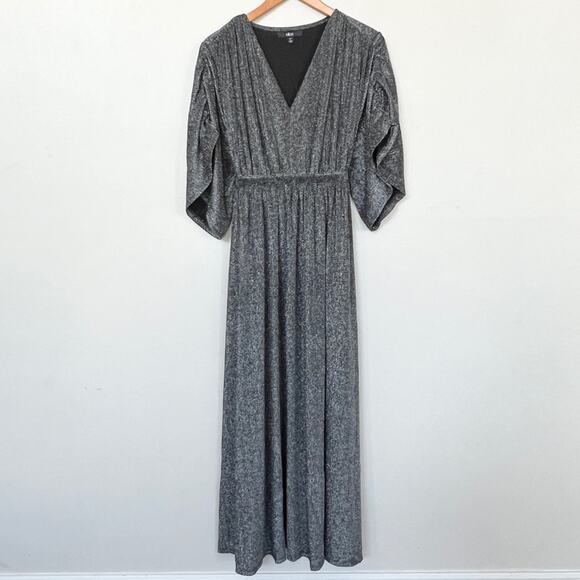 New ELLOS Knit Tie-Back Maxi Dress Women's Plus SIZE 18/20 (L) Black Silver - Picture 3 of 10